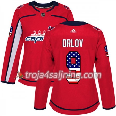 Washington Capitals tröja Dmitry Orlov 9 Röd USA Flag Fashion 2017-2018 Adidas Authentic - Dame NHL Tröjor